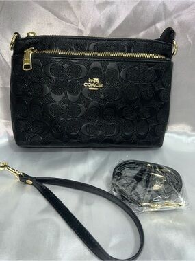 New Inspired Black Embossed Signature Crossbody with Gold Hardware